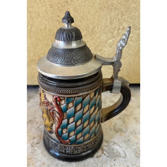 Vintage German Beer Stein Pewter Lid Zoller & Born Coat Of Arms 7" New NWT - Picture 5 of 8